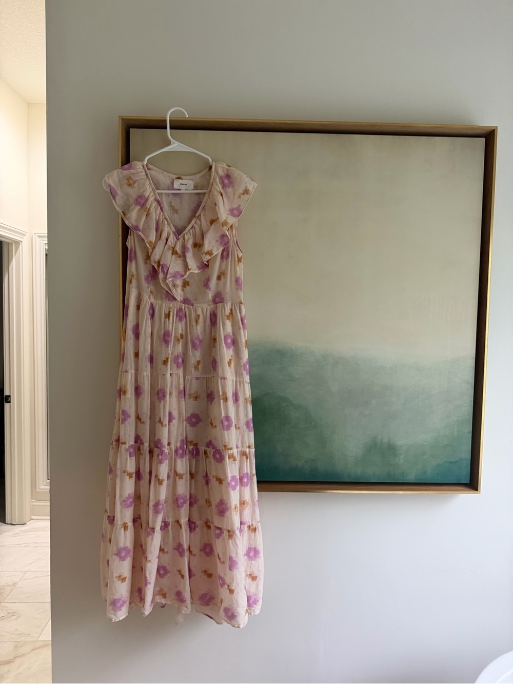 XiRENA Cream Dress with Lavender and Soft Yellow Floral Wash